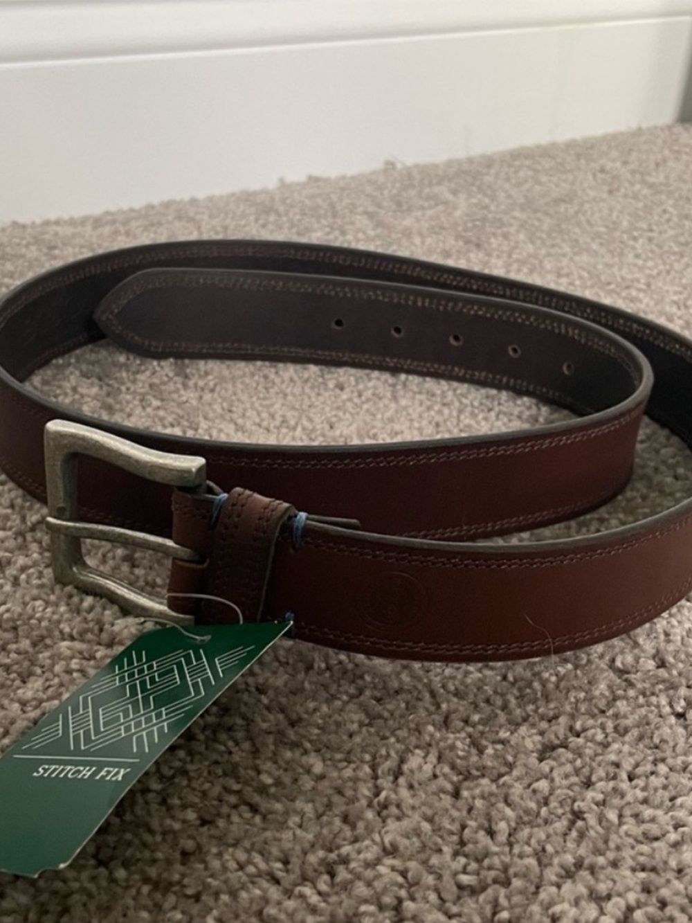 Boconi Men's Brown Leather Belt with Brushed Metal Buckle